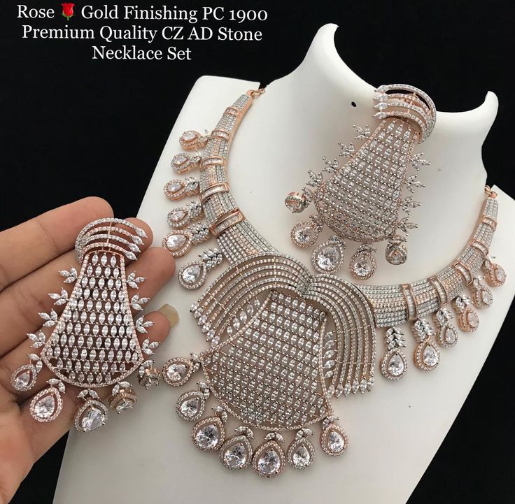 Beautiful Rose Gold American Diamond CZ Choker Necklace set