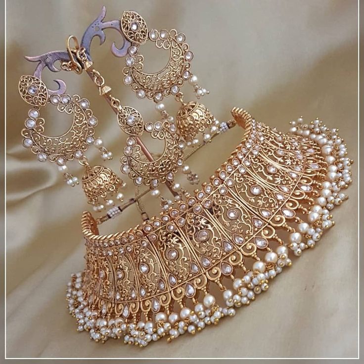 Party Golden Fancy Decorative Moti Work Jewelry Set