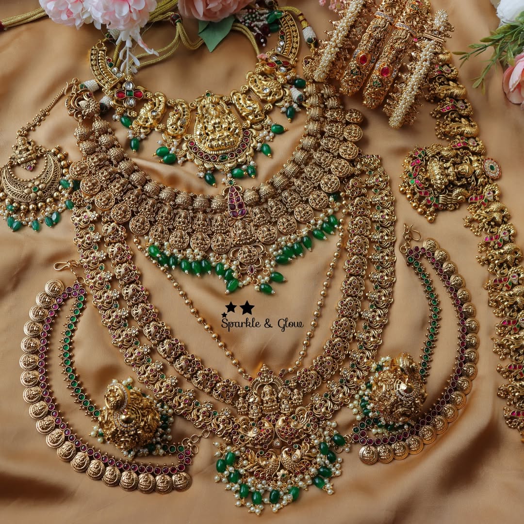 Jewelry Combo Green Stone American Diamond Bridal sets Get Free Gift Above